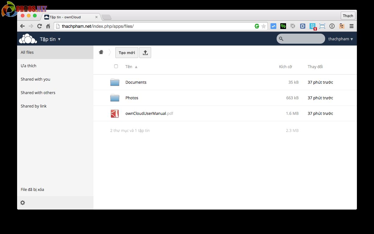 Giao diện của ownCloud