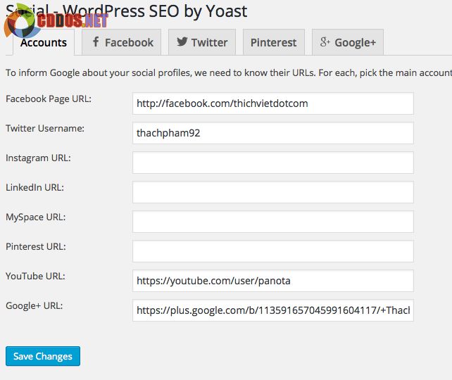 Thiết lập liên kết trang mạng xã hội ở WordPress SEO by Yoast