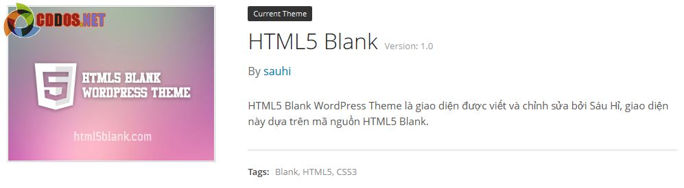 Thông tin giao diện HTML5 Blank sau khi đã được chỉnh sửa