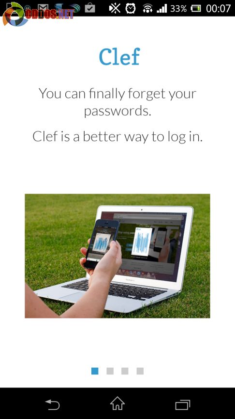 Màn hình welcome cho ứng dụng Clef trên Android