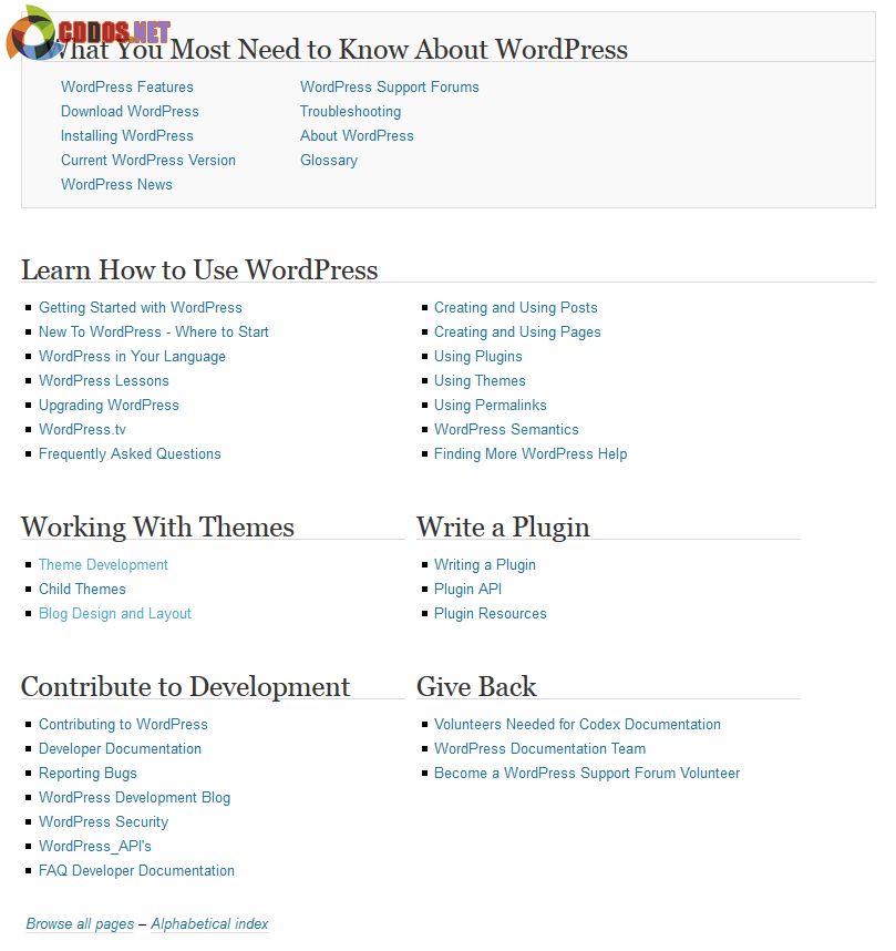 Cấu trúc nội dung tại WordPress Codex