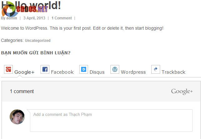 Thêm Google+ Comment cho blog WordPress