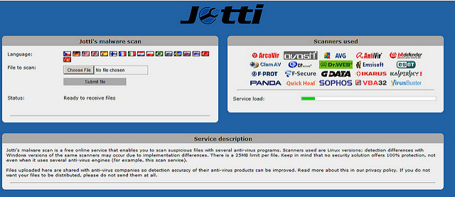 Quét virus trực tuyến bằng nhiều công cụ với Jotti's Malware Scan