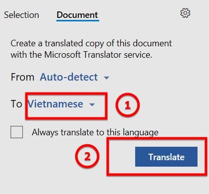 Nhấn nút Translate