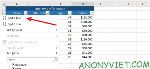 Cách sắp xếp và lọc dữ liệu trong Excel