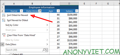 Cách sắp xếp và lọc dữ liệu trong Excel